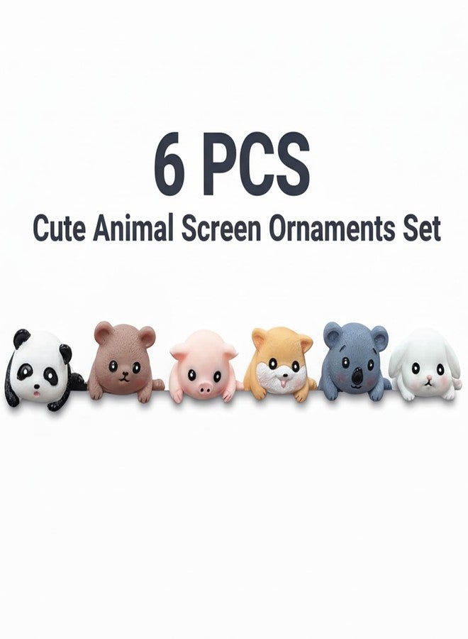 Suny Smiling 6Pcs Cute Animal Screen Buddy Monitor Decor - 3D Resin Computer Monitor Decorations/PC Decor for Desk Car Dashboard Home Office Decoration - Image 5