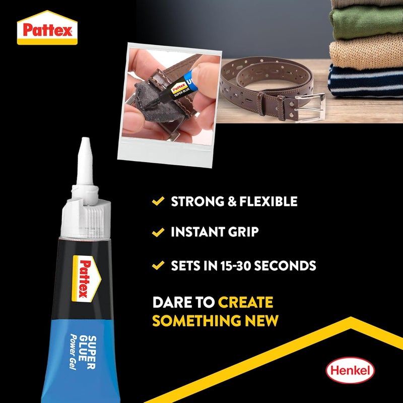 Pattex Super Glue Power Gel, Strong All Purpose Adhesive for Flexible Materials, Easy to Use Clear Glue, White 1x3g 2751609 - Image 2