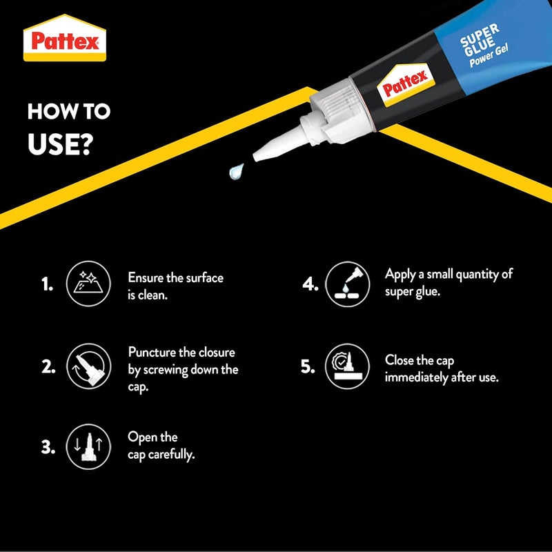 Pattex Super Glue Power Gel, Strong All Purpose Adhesive for Flexible Materials, Easy to Use Clear Glue, White 1x3g 2751609 - Image 3