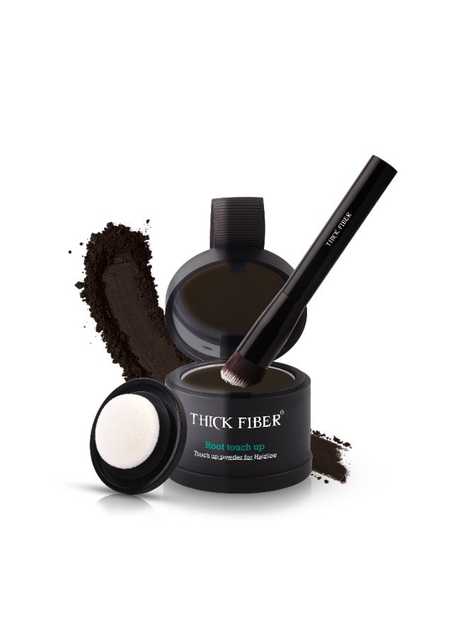 ثيك فايبر بودرة تغطية جذور الشعر بألياف كثيفة (بني غامق داكن) - بودرة لتغطية جذور الشعر الخفيف - مجموعة إخفاء عيوب الشعر المقاومة للماء والعرق مع بودرة للشعر للنساء، تتضمن فرشاة - Image 1