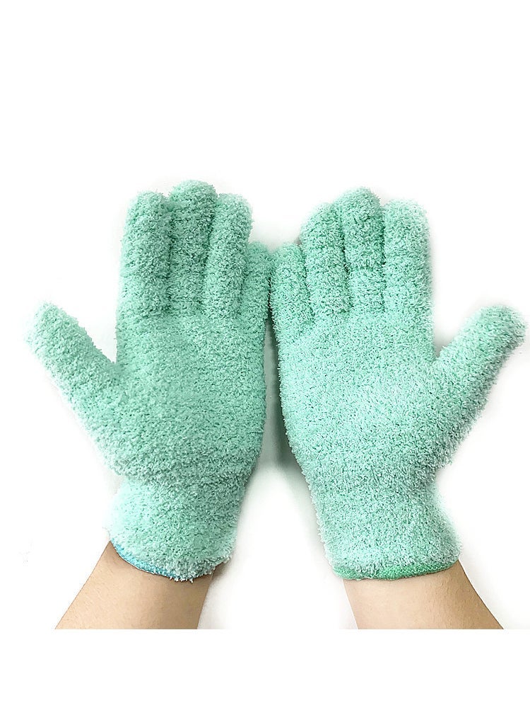 Household Helper Coral Fleece Half-side Fleece Warm Household Absorbent Dust Knitted Gloves Knitted for Men and Women Wholesale Cyan