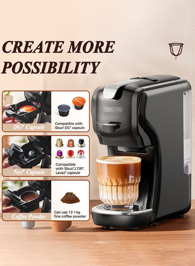 Cafelffe 3-in-1Capsule Coffee Machine,1450W Powerful Espresso Coffee Machine with 600ML Detachable Water Tank,Espresso Coffee Maker with 20 Bar Automatic Steam Pressure Pump for Nes Original Capsule, DG Capsule and and Coffee Powder,Black - Image 3