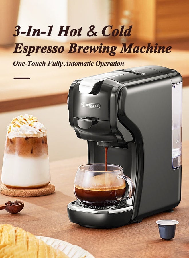 Cafelffe 3-in-1Capsule Coffee Machine,1450W Powerful Espresso Coffee Machine with 600ML Detachable Water Tank,Espresso Coffee Maker with 20 Bar Automatic Steam Pressure Pump for Nes Original Capsule, DG Capsule and and Coffee Powder,Black - Image 2