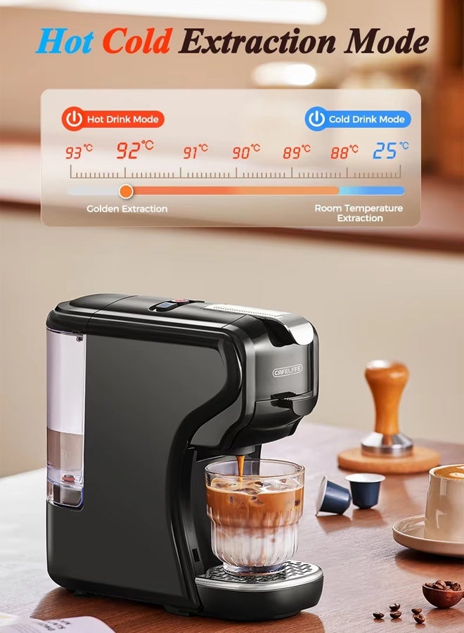 Cafelffe 3-in-1Capsule Coffee Machine,1450W Powerful Espresso Coffee Machine with 600ML Detachable Water Tank,Espresso Coffee Maker with 20 Bar Automatic Steam Pressure Pump for Nes Original Capsule, DG Capsule and and Coffee Powder,Black - Image 4