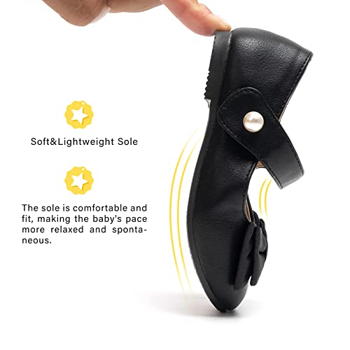 FUNKYMONKEY Toddler/Little Girl Mary Jane Dress Shoes Casual Slip on Ballet Flat (3 Little Kid, Black Bowknot) - Image 4