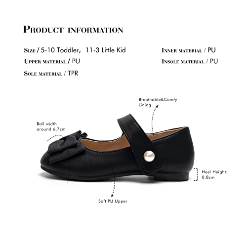 FUNKYMONKEY Toddler/Little Girl Mary Jane Dress Shoes Casual Slip on Ballet Flat (3 Little Kid, Black Bowknot) - Image 5