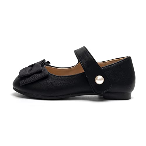 FUNKYMONKEY Toddler/Little Girl Mary Jane Dress Shoes Casual Slip on Ballet Flat (3 Little Kid, Black Bowknot) - Image 2