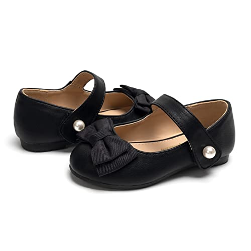 FUNKYMONKEY Toddler/Little Girl Mary Jane Dress Shoes Casual Slip on Ballet Flat (3 Little Kid, Black Bowknot) - Image 3