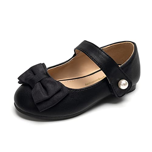 FUNKYMONKEY Toddler/Little Girl Mary Jane Dress Shoes Casual Slip on Ballet Flat (3 Little Kid, Black Bowknot) - Image 1