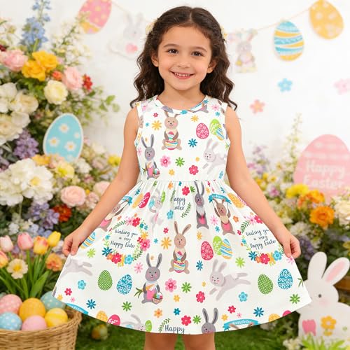 Popshion Girls Easter Dress Kids Summer Dress Rabbit Baby Clothes Backless Sleeveless Sundress Easter Bunny Dress for Toddlers Pink Outfits 6-7T 1403 - Image 2