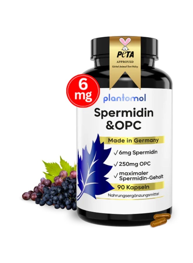 Plantomol Spermidine-OPC – 6 mg Spermidine & 250 mg OPC per Capsule – Supports Cellular Health, Regeneration & Antioxidant Protection, Made in Germany, 90 Capsules - Image 1