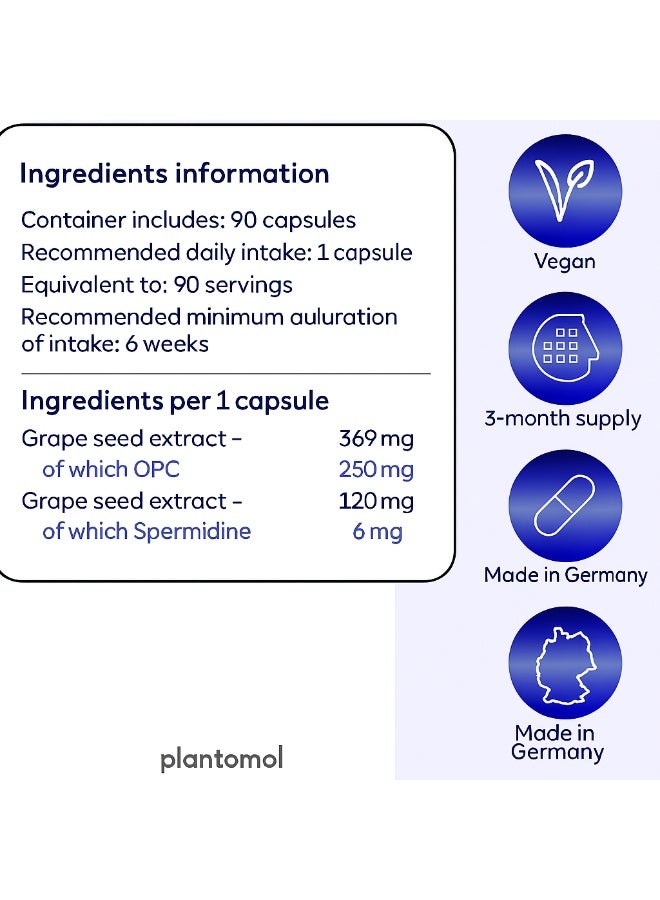 Plantomol Spermidine-OPC – 6 mg Spermidine & 250 mg OPC per Capsule – Supports Cellular Health, Regeneration & Antioxidant Protection, Made in Germany, 90 Capsules - Image 5