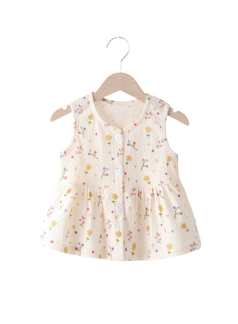 (90cm)Baby girls Summer Dress floral skirt Children's sundress Children's dress 