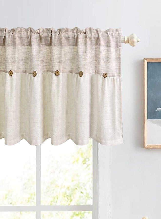 AiFMQQ Farmhouse Boho Linen Button Valance for Kitchen Window Dining Room Rustic Cafe Cotton Valance for Small Windows Bathroom Bedroom Vintage Macrame Valances Rod Pocket 1 Panel (Beige,W39 L20 inch) - Image 3