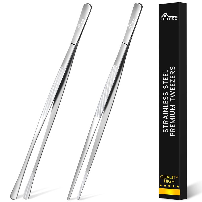 Hotec Kitchen Tweezers Stainless Steel Fine Kitchen Tongs for Cooking, Extra-Long Kitchen Tweezers Food Tongs, Set of 2-12inch - Image 1