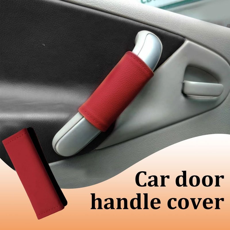 HEVLE 2PCS Car Inside Door Handle Protector, Car Handle Protector, Leather Anti-Scratch Car Handle Cover for Car Decorations, Universal Car Accessories Fits Car (Red) - Image 5