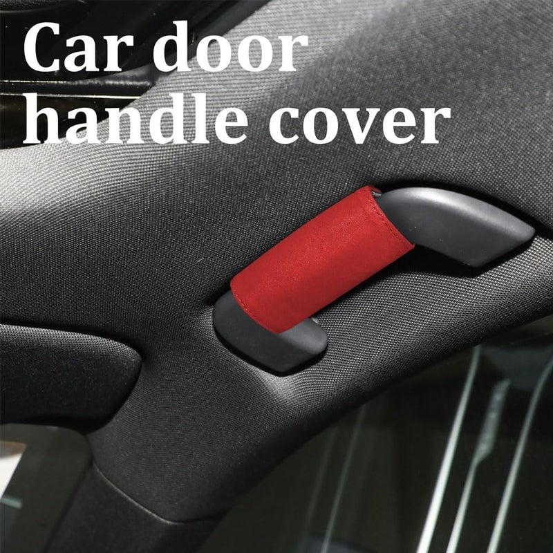 HEVLE 2PCS Car Inside Door Handle Protector, Car Handle Protector, Leather Anti-Scratch Car Handle Cover for Car Decorations, Universal Car Accessories Fits Car (Red) - Image 3