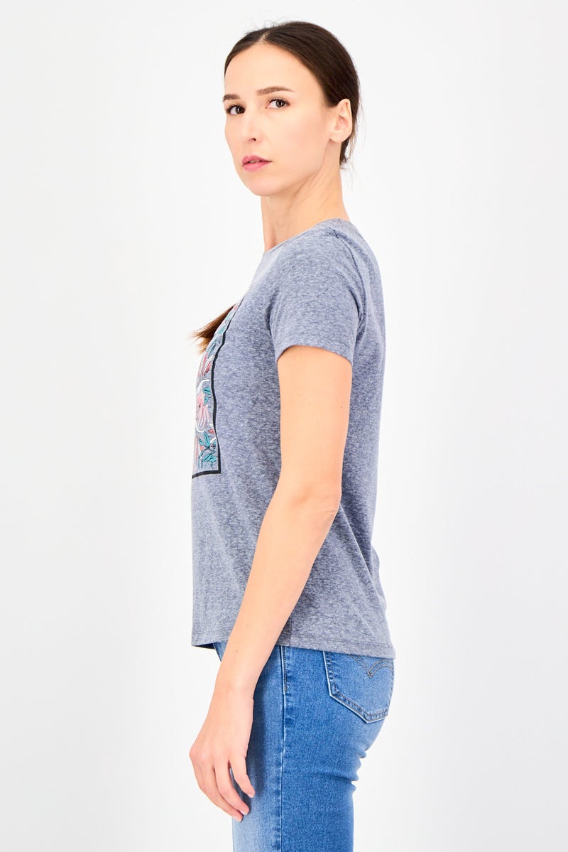 VANS Women Crew Neck Short Sleeve Graphic Print T-Shirt, Grey - Image 2