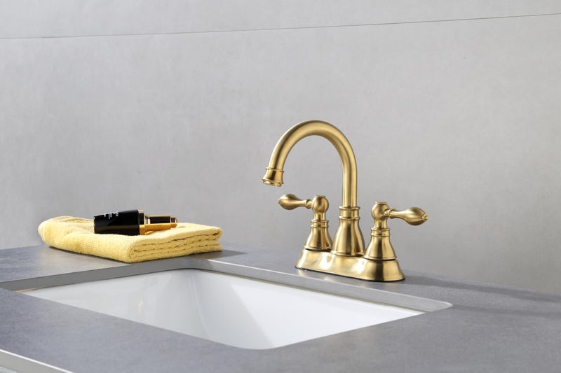 Derengge Two Handle Bathroom Sink Faucet 3 Hole With Overflow Pop Up Drain  360 Swivel Spout 4 Inch Centerset Lavatory Faucet Without Water Supply Lines F-4501-Cs - Image 3