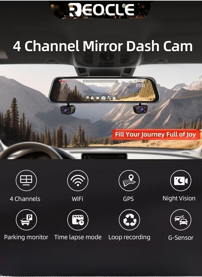 REOCLE 2K Mirror Dash Cam Backup Camera 1080P Full HD Smart Rearview Mirror with Night Vision & Parking Assistance Front and Rear View Dual Cameras for Cars & Trucks  - Image 2