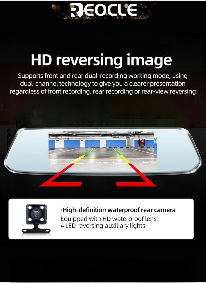 REOCLE 2K Mirror Dash Cam Backup Camera 1080P Full HD Smart Rearview Mirror with Night Vision & Parking Assistance Front and Rear View Dual Cameras for Cars & Trucks  - Image 3