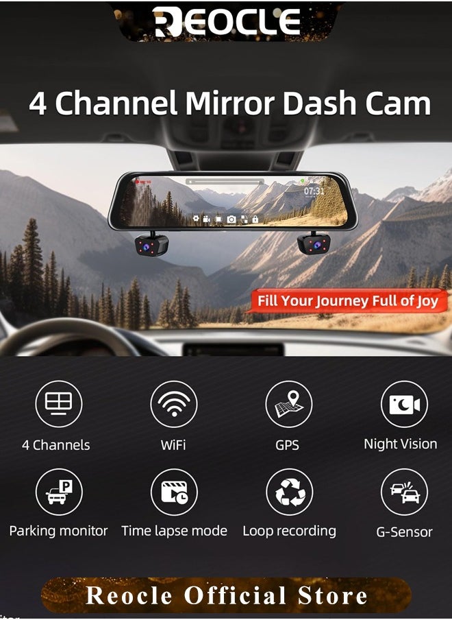 REOCLE - 2K Mirror Dash Cam Backup Camera 1080P Full HD Smart Rearview Mirror with Night Vision & Parking Assistance Front and Rear View Dual Cameras for Cars & Trucks - Image 1