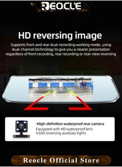 ريوكل كاميرا احتياطية 2K Mirror Dash Cam بدقة 1080 بكسل عالية الدقة مع مرآة الرؤية الخلفية الذكية مع الرؤية الليلية ومساعدة ركن السيارة وكاميرات مزدوجة للرؤية الأمامية والخلفية للسيارات والشاحنات  - Image 3