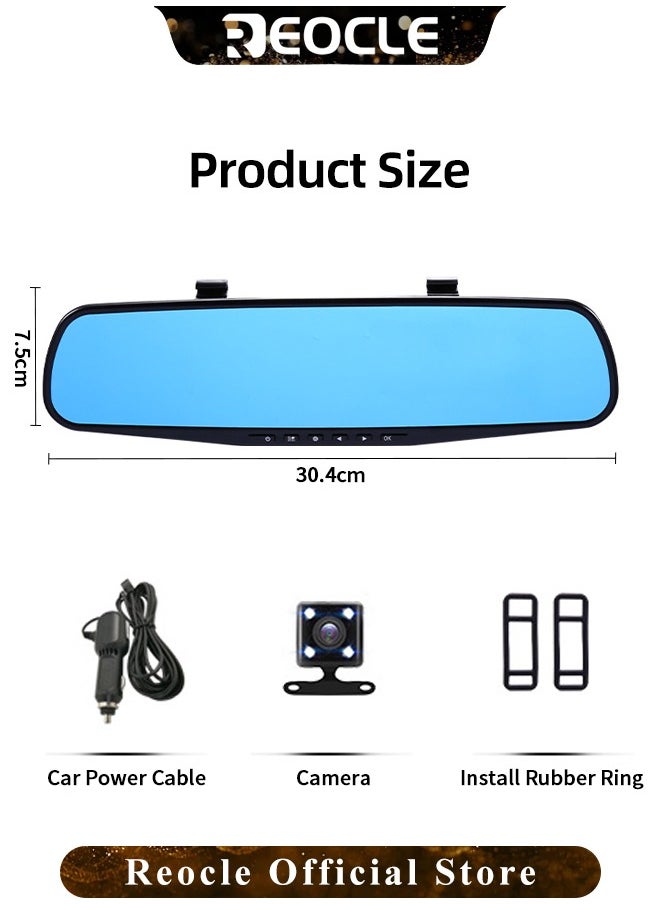 REOCLE - 2K Mirror Dash Cam Backup Camera 1080P Full HD Smart Rearview Mirror with Night Vision & Parking Assistance Front and Rear View Dual Cameras for Cars & Trucks - Image 1