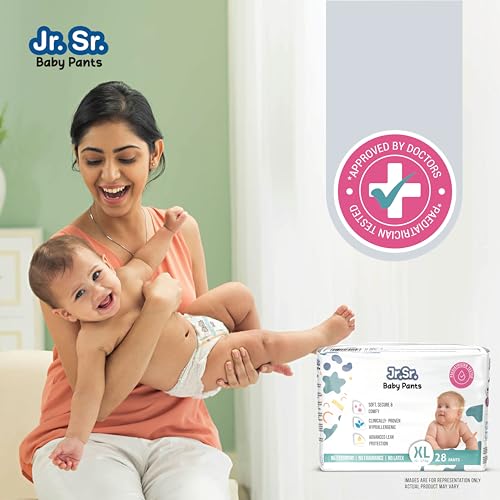 Jr. Sr. Baby Diaper Pants | 10-12 hr Absorption with Advanced Leak Protection | Safe For Babies Skin | Soft, Secure & Comfy (XL, 28, count) - Image 2