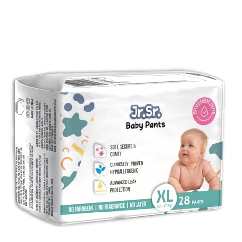 Jr. Sr. Baby Diaper Pants | 10-12 hr Absorption with Advanced Leak Protection | Safe For Babies Skin | Soft, Secure & Comfy (XL, 28, count) - Image 1