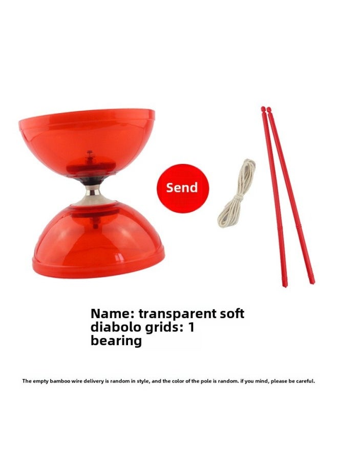 Large Leather Bowl Diabolo Crystal Transparent Soft Rubber Double Live 3 Bearing Diabolo Children Primary And Secondary School Students Adult Tearing Bell-Specifications:Transparent Soft Diabolo Red  - Image 1