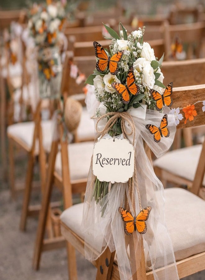 Chuangdi Feather Butterfly Decorations 36 Pcs Orange 3size Monarch Wall & Party Decor for Wedding, DIY Crafts Lightweight Artificial Feather Butterflies for Home Indoor Outdoor - Image 5