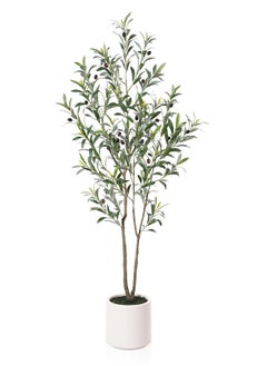 Zvezvia Artificial Olive Tree, 150cm Tall Faux Olive Silk Tree for Indoor Decor, Large Olive Plant with White Planter – Perfect for Home Decor & Housewarming Gift, 1 Pack  - Image 1