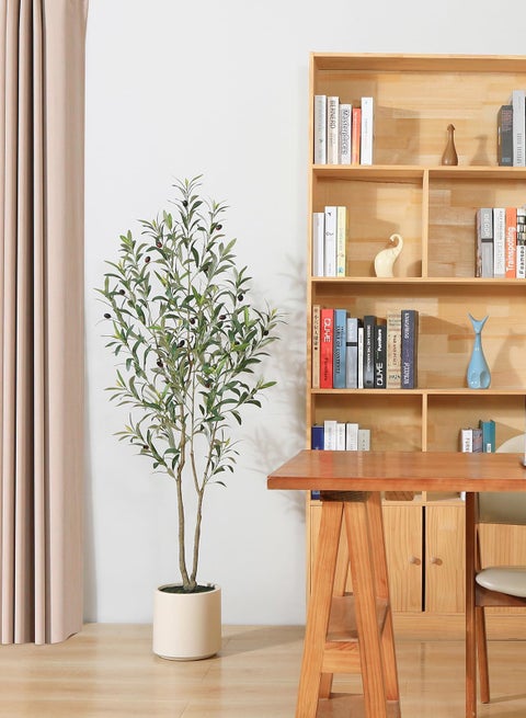 Artificial Olive Tree, 150cm Tall Faux Olive Silk Tree for Indoor Decor, Large Olive Plant with White Planter – Perfect for Home Decor & Housewarming Gift, 1 Pack