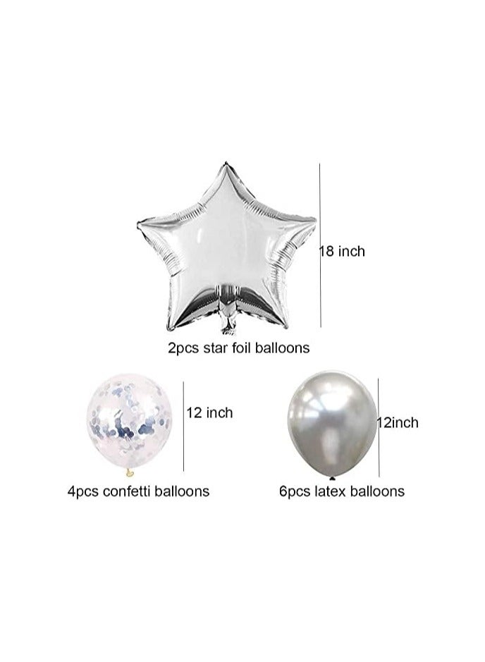 مارك مجموعة زينة عيد ميلاد سعيد فضية - لافتة حروف من رقائق معدنية، 6 بالونات لاتكس و2 نجمة، 4 بالونات كونفيتي لديكور الحفلات الداخلية والخارجية - Image 2