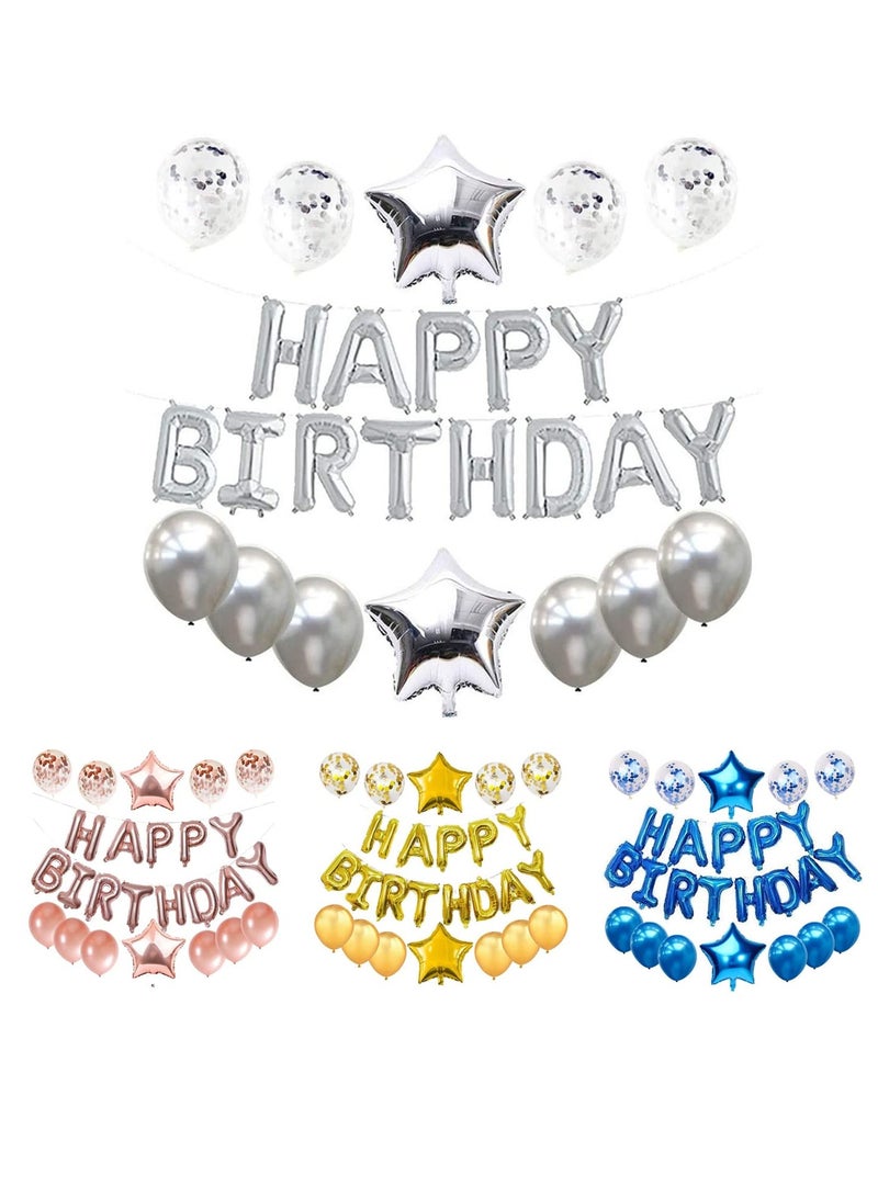 مارك مجموعة زينة عيد ميلاد سعيد فضية - لافتة حروف من رقائق معدنية، 6 بالونات لاتكس و2 نجمة، 4 بالونات كونفيتي لديكور الحفلات الداخلية والخارجية - Image 1