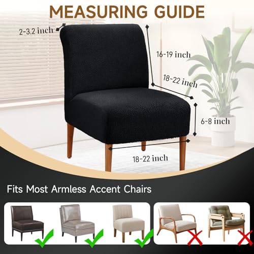 XIAROGEE Teddy Wool Armless Accent Chair Cover Soft Armless Chair Slipcover Accent Chairs Covers without Arms Anti-Scratch Plush Slipper Chairs Slipcover for Living Room/Bedroom/Hotel Décor (Black, 1) - Image 3