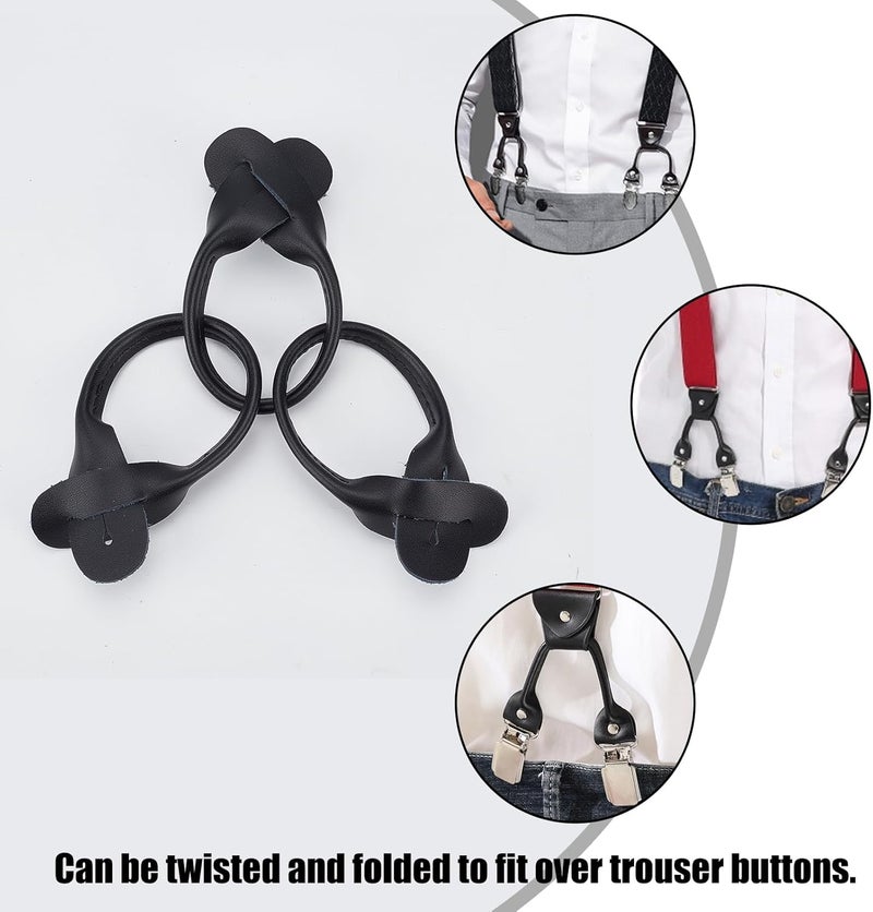 NICENEEDED 8 PCS Suspender Genuine Leather Strips, 9.4 Inch Black Adjustable Leather Braces for Wedding Party Business, Rounded Elastic Replacement for Button End Suspender - Image 3