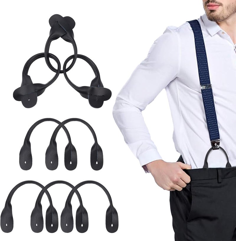 NICENEEDED 8 PCS Suspender Genuine Leather Strips, 9.4 Inch Black Adjustable Leather Braces for Wedding Party Business, Rounded Elastic Replacement for Button End Suspender - Image 1