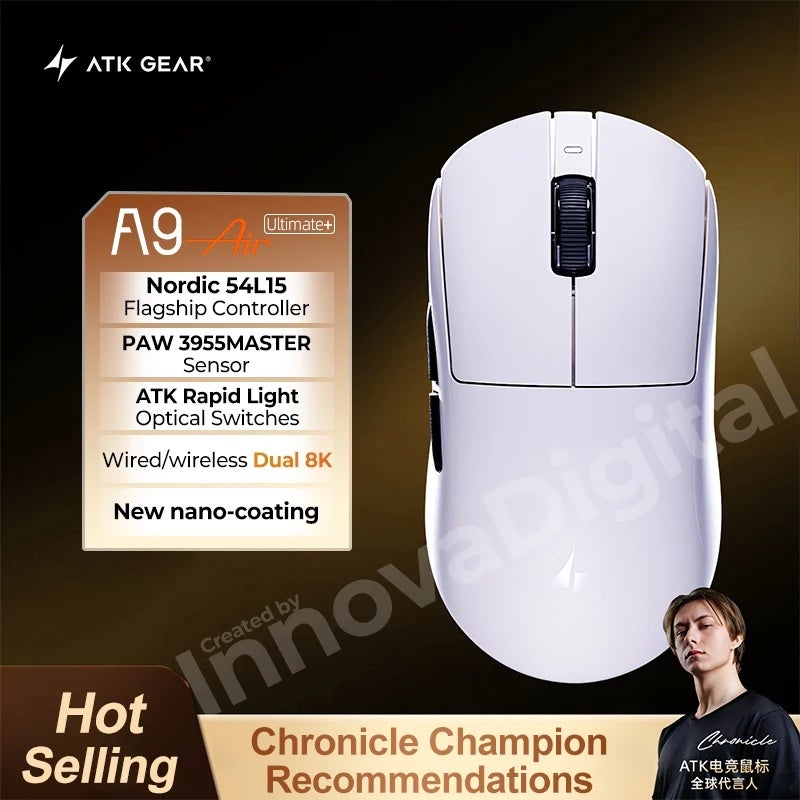 ATK Dragonfly A9 Ultimate Plus / A9 Air Plus Wireless Gaming Mouse PAW3955 Master Lightweight Ergonomic FPS Esports, PC - Image 1