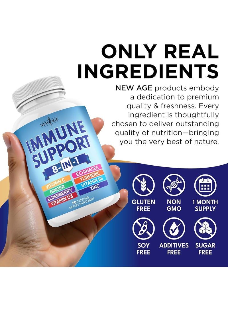 نيو إيدج نيو ايج مكمل غذائي 8 في 1 لدعم المناعة مع إشنسا وفيتامين C والزنك 50 ملغ وفيتامين D 5000 وحدة دولية وكركم وزنجبيل وB6 والبلسان 60 قطعة - Image 3