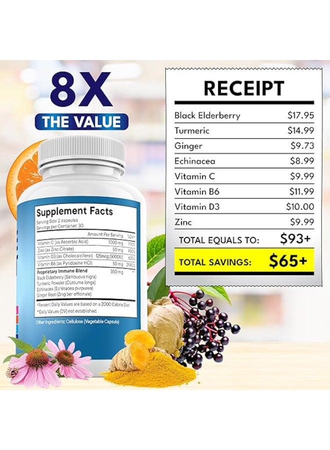 نيو إيدج نيو ايج مكمل غذائي 8 في 1 لدعم المناعة مع إشنسا وفيتامين C والزنك 50 ملغ وفيتامين D 5000 وحدة دولية وكركم وزنجبيل وB6 والبلسان 60 قطعة - Image 4