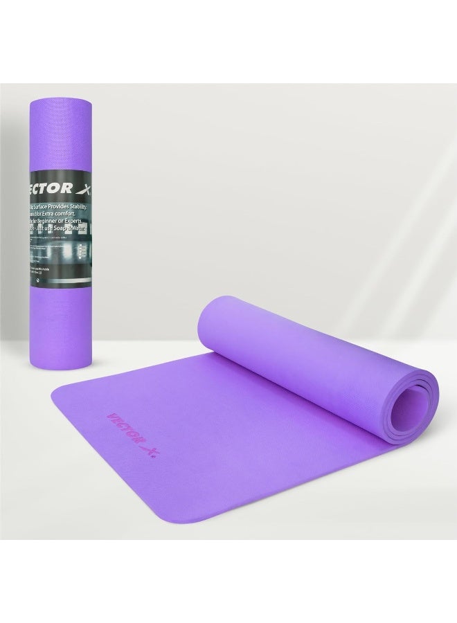 Vector X Yoga Mat For Men Women Anti-Slip Yoga Mat 6 mm For Gym Workout Exercise Mat for Home Gym Yoga Exercise| Thick Yoga Mat Purple - Image 1