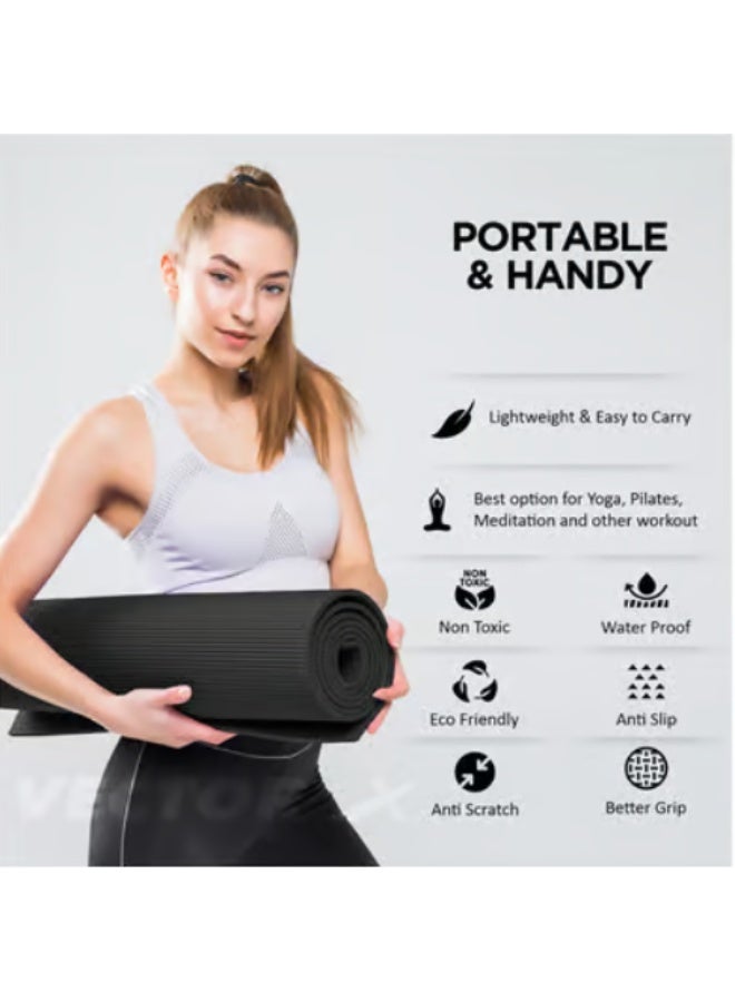 Vector X Yoga Mat For Men Women Anti-Slip Yoga Mat 6 mm For Gym Workout Exercise Mat for Home Gym Yoga Exercise| Thick Yoga Mat Black - Image 3