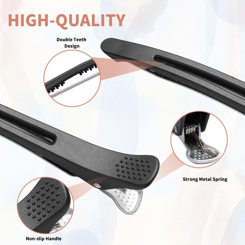 XTIIEED 6 Pack Professional Hair Clips for Styling Sectioning, Non Slip Duck Billed with Silicone Band, Hair Roller Clips No Crease - Length 4.3'' for Salon and Home Haircuts(Black) - Image 3