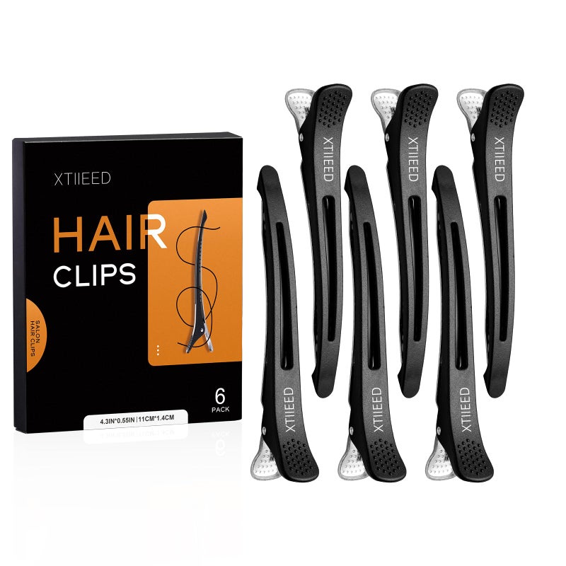 XTIIEED 6 Pack Professional Hair Clips for Styling Sectioning, Non Slip Duck Billed with Silicone Band, Hair Roller Clips No Crease - Length 4.3'' for Salon and Home Haircuts(Black) - Image 1