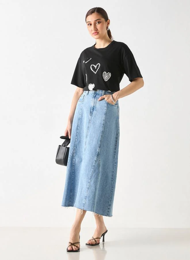 2Xtremz 2Xtremz Embellished Heart Print T-shirt with Short Sleeves
