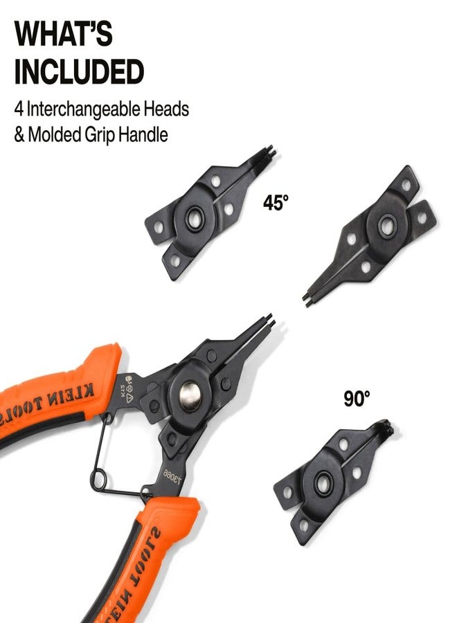 Klein Tools 73066 Convertible Snap Ring Pliers Set, 6-in-1 Internal External Clip Pliers, 4 Interchangeable Heads with Straight, 45- Degree and 90-Degree Angles - Image 2