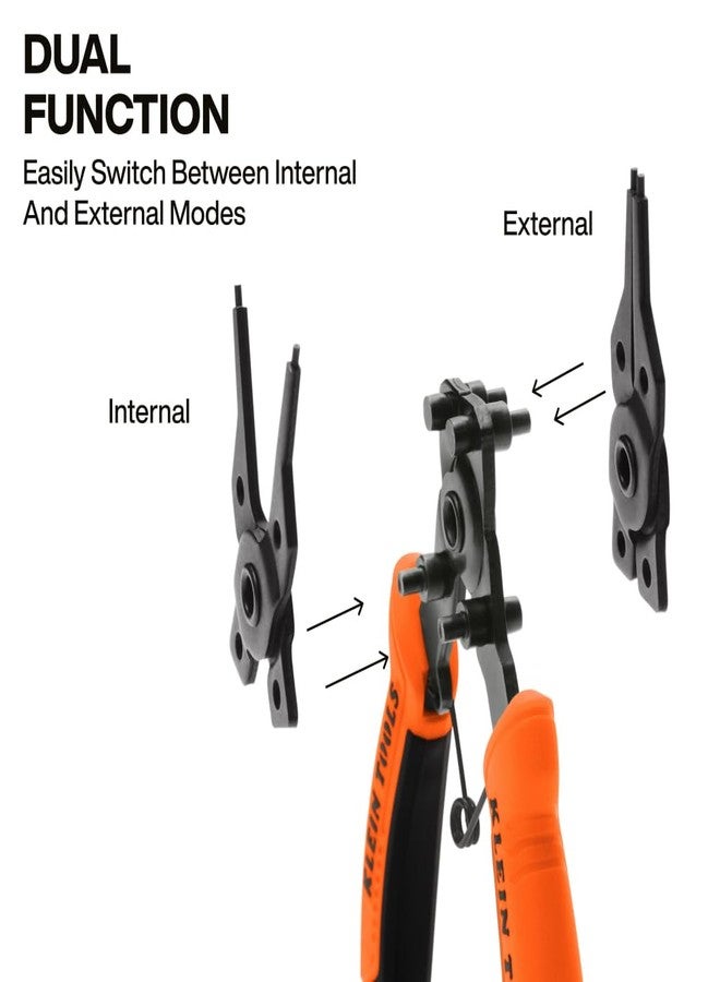 Klein Tools 73066 Convertible Snap Ring Pliers Set, 6-in-1 Internal External Clip Pliers, 4 Interchangeable Heads with Straight, 45- Degree and 90-Degree Angles - Image 3