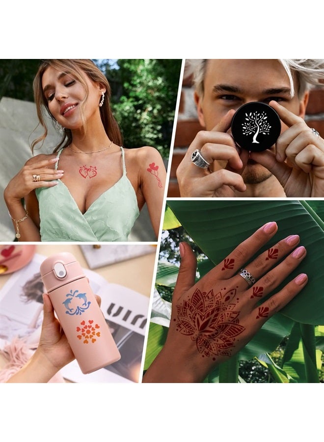 BULEFSEA Henna Tattoo Stencils Kit Reusable for Women Girls and Kids, 410+ PCS Tattoo Templates,Temporary Indian Arabian Glitter Airbrush Tattoo Stencil - Image 1